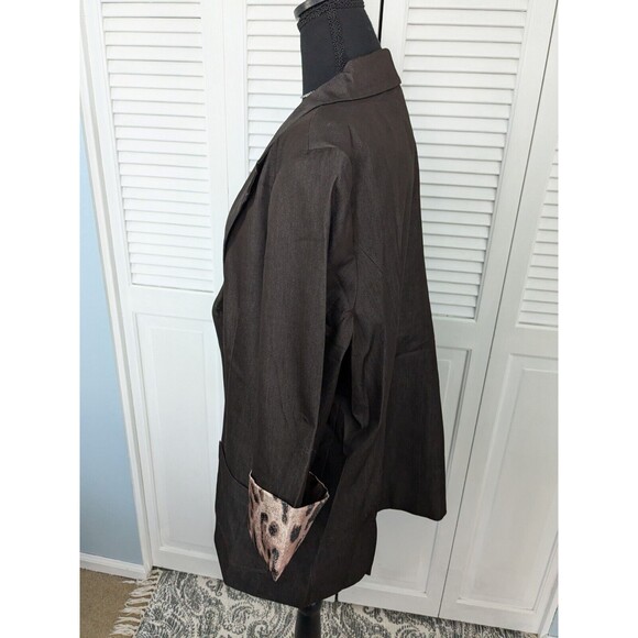 Susan Graver Denim Boyfriend Jacket Women's XL Brown Blazer Leopard Print Lining - Picture 8 of 14